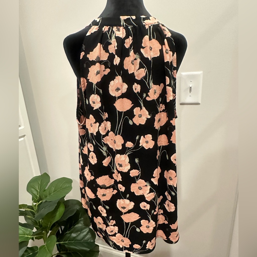 Lemon Tart XXL Floral Halter Blouse Plus Size Tassel Tie Front Black Pink - Picture 7 of 9
